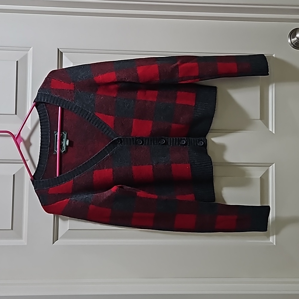 American Eagle Plaid Cropped Cardigan Small